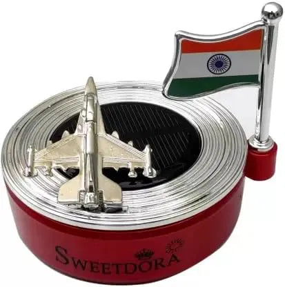 Car Creative Dashboard Ornaments-Car Solar Energy Perfume Decoration Center Console Jet Flag Ornaments(Red)