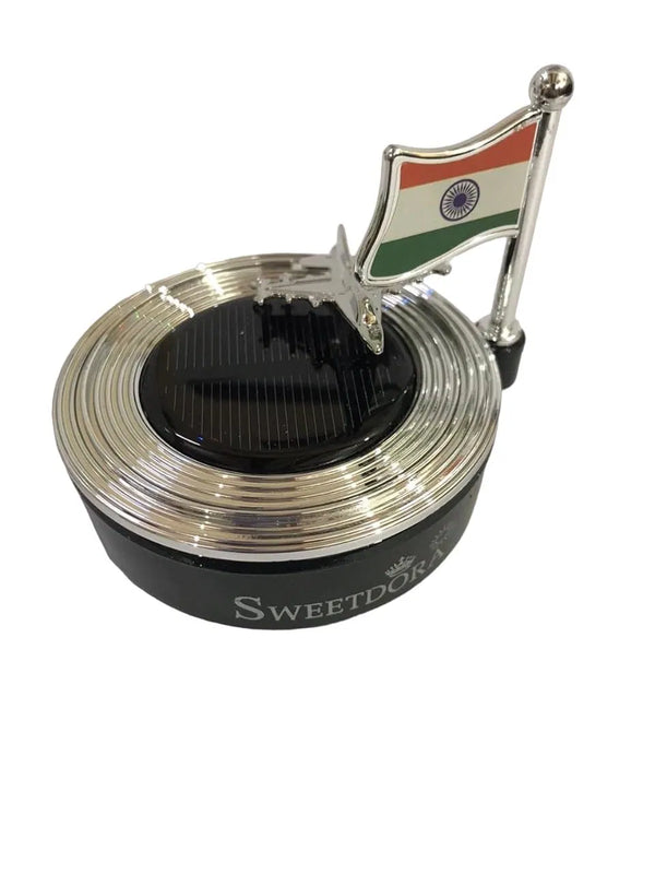 Car Creative Dashboard Ornaments-Car Solar Energy Perfume Decoration Center Console Jet Flag Ornaments(Black)