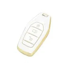 TPU Car Key Cover Compatible with Mahindra XUV-500 Smart Key (White/Gold)