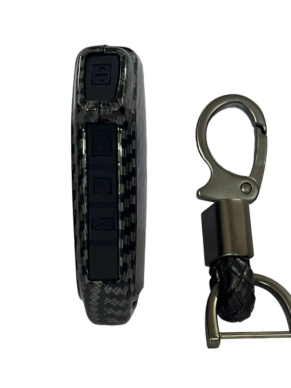 Carbon Fiber ABS Key Cover Compatible with Kia Seltos 2023 Facelift HTX, Carens X Line 4 Button Smart Key (Key Chain Included)
