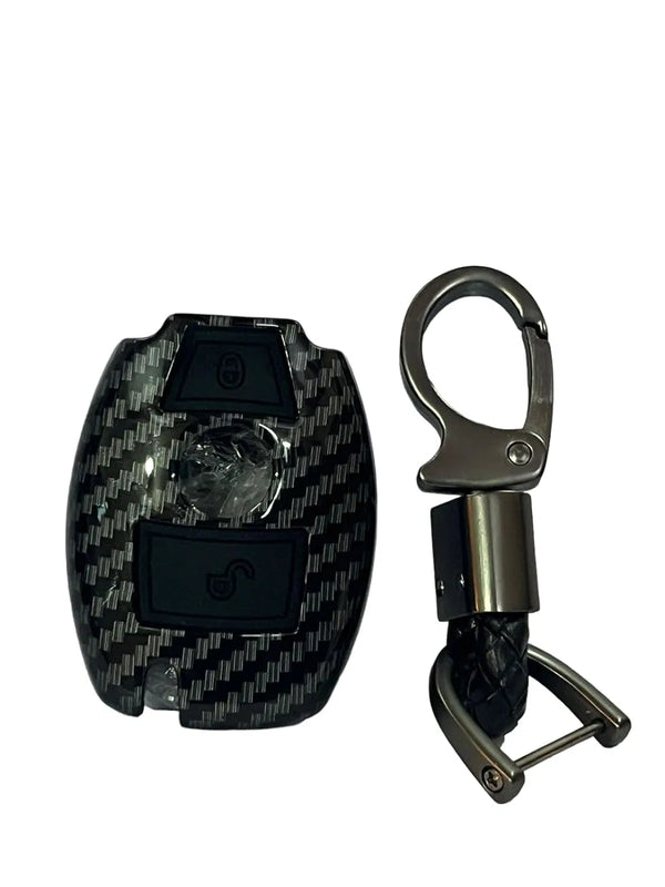 Carbon Fiber ABS Car Key Cover Compatible with Mercedes Benz Smart Key (Key Chain Included)