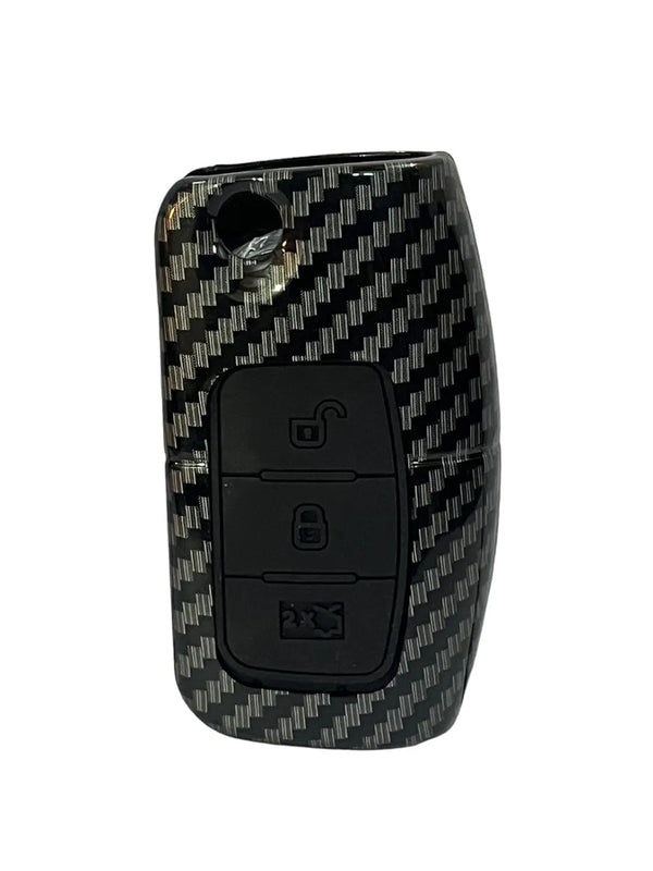Carbon Fiber ABS Car Key Cover Compatible with Fiesta, Figo, Old Ecosport Flip Key (Key Chain Included)