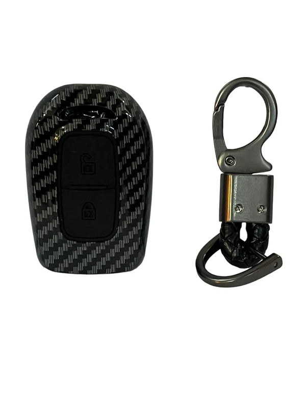 Carbon Fiber ABS Car Key Cover Compatible with Renault Kiger, Kwid, Duster 2016, Triber 2 Button Remote Key (Key Chain Included)