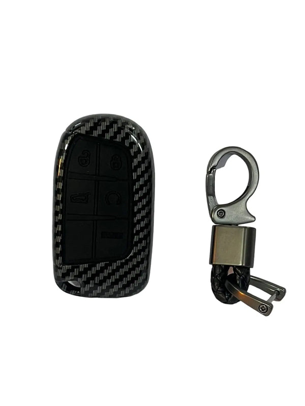 Carbon Fiber ABS Car Key Cover Compatible with Jeep Compass with Keychain (Key Chain Included)