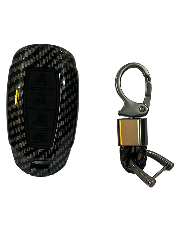 Carbon Fiber ABS Car Key Cover Compatible with Hyundai Verna 2023 4Button Smart Key(Key Chain Included)