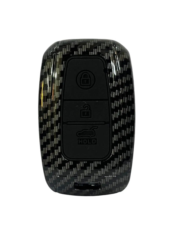 Carbon Fiber ABS Car Key Cover Compatible with Sonet, Seltos 3Button Smart Key Only (Key Chain Included)