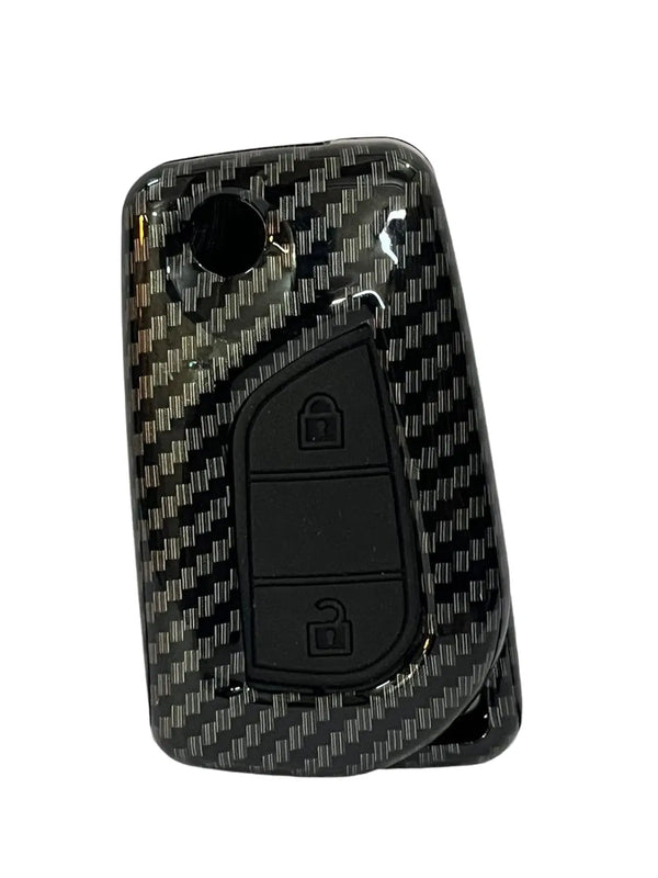 Carbon Fiber ABS Remote Key Cover Compatible with Fortuner, Innova, Camry 4/3 Buttons (Key Chain Included)