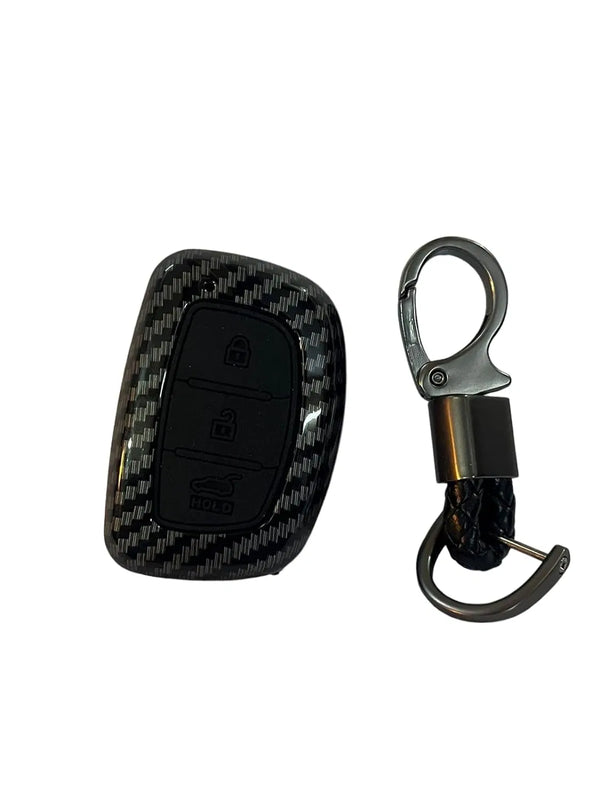 Carbon Fiber ABS Car Key Cover Compatible with Elite i20, Active i20, Aura (Push Button Start Models only) (Key Chain Included)