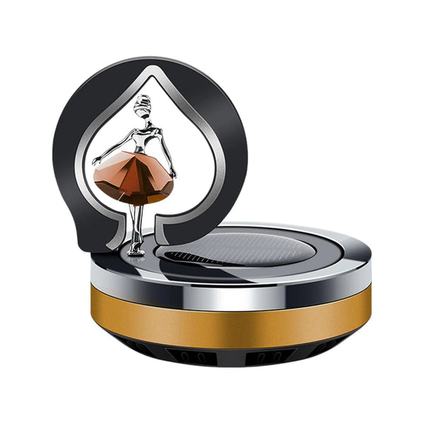 Car Creative Dashboard Ornaments Solar Aromatherapy Diffuser Solar Dancer Center Console Freshener Auto Decor Energy Saving (Gold)