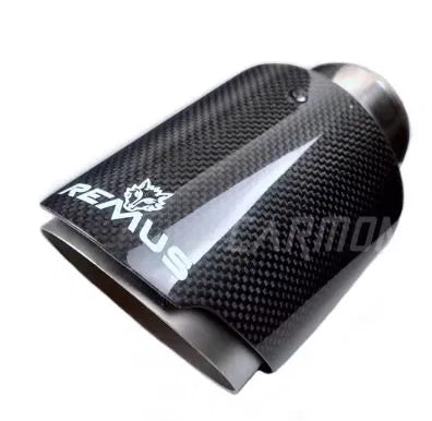 Car Universal Customized Logo Straight Edge Glossy Black Carbon Fiber REMUS Exhaust Muffler Tip