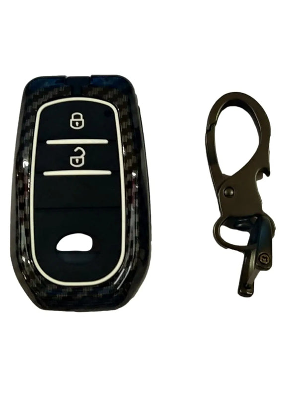Carbon Fiber Key Fob Cover Shell Keyless Key Hard Case with Keychain Compatible With Toyota Innova Crysta and Fortuner (Black, For Push Button Only, ABS)