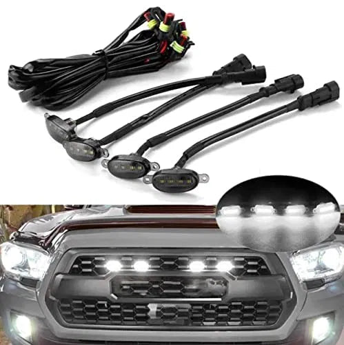 4 Pieces LED Lens Front Grille Running Light Universal For Car (White)