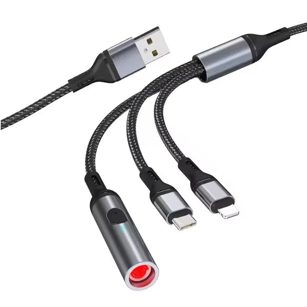 3 in 1 Multi-Function 6A/120W/12V Fast Charging USB Type-C Data Cable with Cigarette Lighter Threaded Cable Connectors for Mobile Phones & Tablets