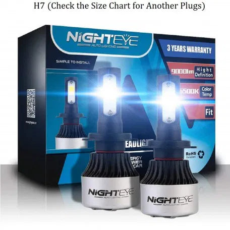 NightEye S2 H7 COB LED Car Headlights 72W 9000LM 6500K 2PCS (H7) 1 year warranty