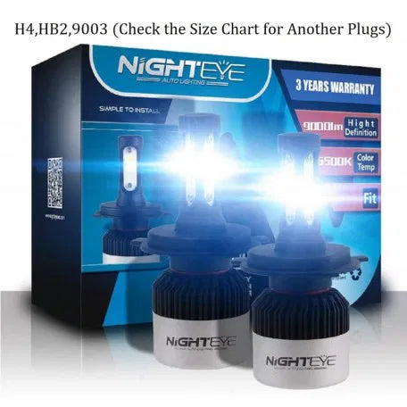 NightEye S2 H4 COB LED Car Headlights 72W 9000LM 6500K 2PCS - H4