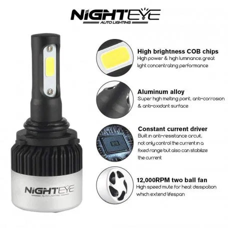 H4 Nighteye LED Headlight Single Piece Bridge Lux COB 36W 9000 lm (4500 lm per bulb) 6500K