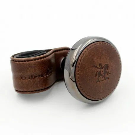 Autoban Wine Blacksuit Handmade Leather Hook Power Handle Steering Wheel Spinner Knob (Matte Black)