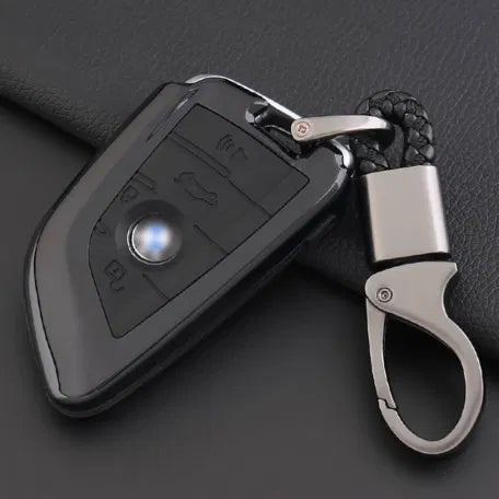 Carbon Fiber Key Fob Cover Shell Keyless Key Hard Case with Keychain For BMW X1 X 5 X6 5 7 Series(Pack of 1,Black)