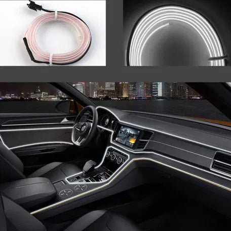 Car Dashboard Cold EL Wire Car Interior Light Ambient Neon Light for Cars - 5 Meter Roll (White, Pack of 1)