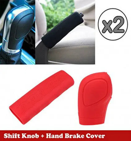 Silicone Gear Head Shift Knob Cover (Oval Shape) + 1 Handbrake Sleeve Cover (Red)