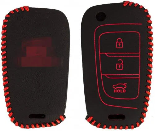 Leather Key Cover For Hyundai Verna 2017 onwards 3 button Flip Key ( 1 Piece)