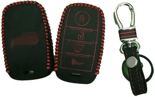Leather Key Cover For Kia Sonet, Seltos 2020 4 Button Smart Key (Push Button Start Models,1 Piece)