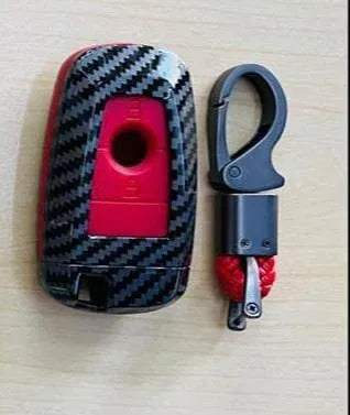 Carbon Fiber Key Fob Cover Shell Keyless Key Hard Case with Keychain Ford Ecosport New(Red)