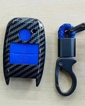 Carbon Fiber Car Key Case For Toyota Prado Vios Yaris Previa 2 3 Buttons Smart Remote Fob Shell Cover Keychain Protector Bag(Blue)