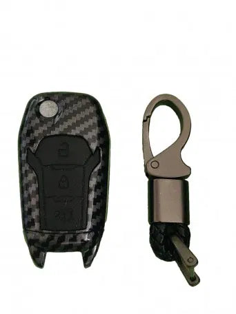 Carbon Fiber Key Cover For Ford Figo Aspire and Ford Endeavor For Flip(Folding) Key only (Black)
