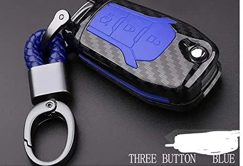 Carbon Fiber Key Fob Cover Shell Keyless Key Hard Case with Keychain For Figo Aspire (Pack of 1,Blue)