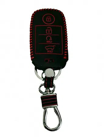 Leather Key Cover Fit For Kia Sonet, Seltos 2020 4 Button Smart Key (Push Button Start Models, 1 Piece)