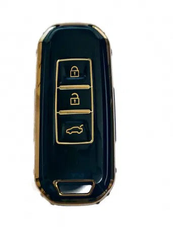 TPU Carbon Fiber Style Car Key Cover Compatible With MG Hector Smart Key (Gold Black)