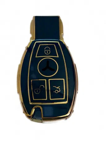TPU Carbon Fiber Style Car Key Cover Compatible Fit For Merce-des Benz Smart Key (Gold Black)