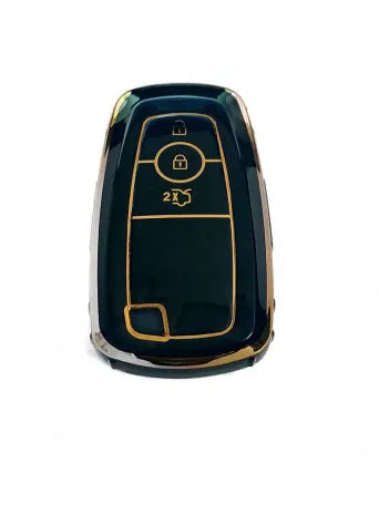 TPU Carbon Fiber Style Car Key Cover Compatible with Ford Push Button Start Car Key (Gold/Black)