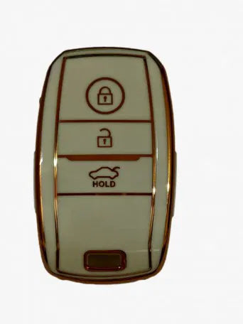 TPU Carbon Fiber Style Car Key Cover Compatible With Kia Seltos Sonet 3 Button Smart Key (White)
