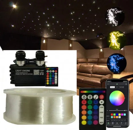 Bluetooth 16W RGBW Starlight APP/Remote Music Mode LED Fiber Optic Light Star Ceiling Light Kit for Car Home Ceiling Decoration, PMMA Plastic 8858ft(2700m)/roll Diameter 0.2d B/m(0.75mm)